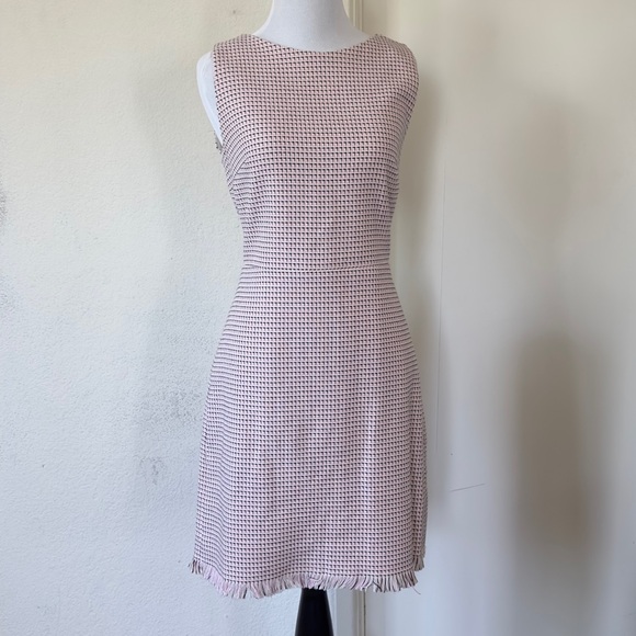 LOFT Dress Sleeveless Dress Fringe Hem Woven Pink Black Size 6 - Picture 13 of 14